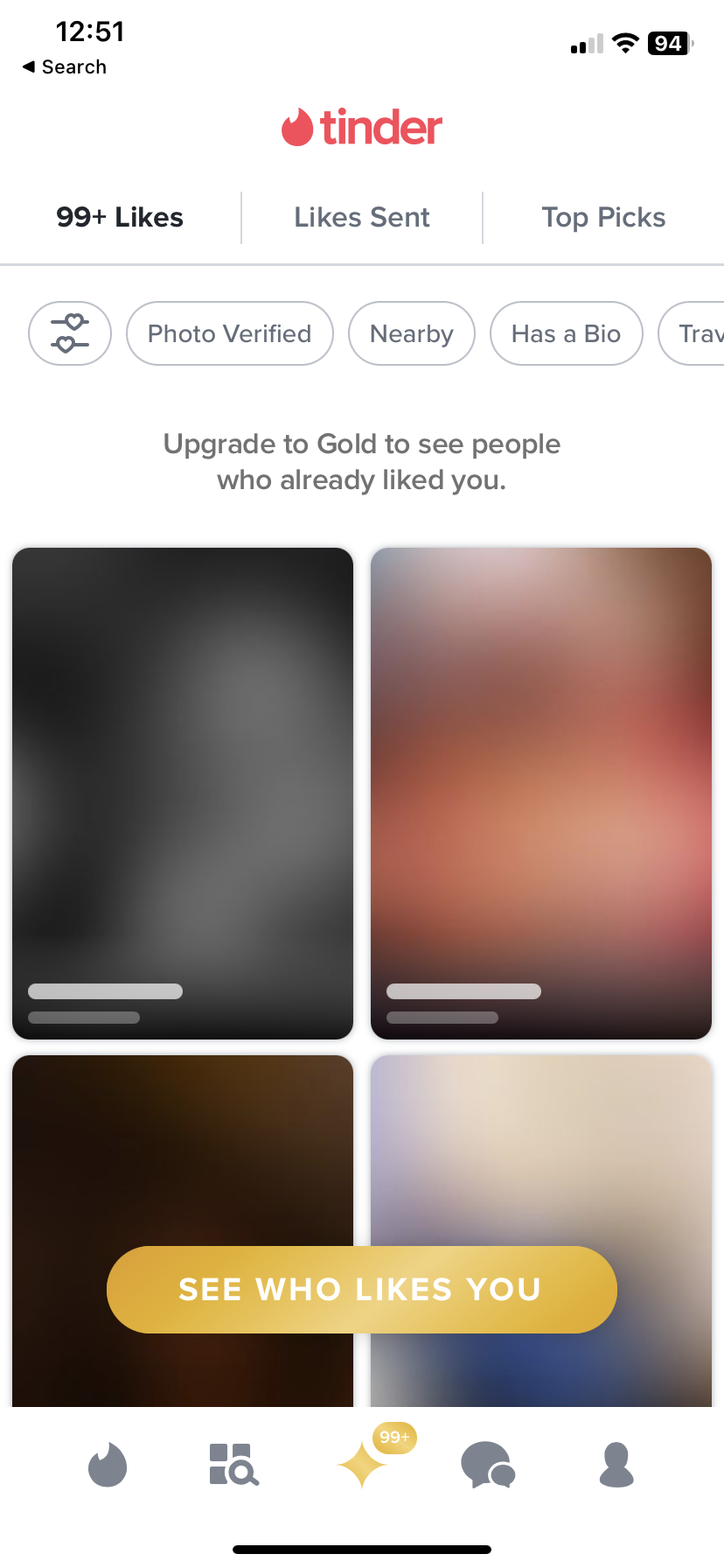 Tinder screen after SwipeHelper – matches